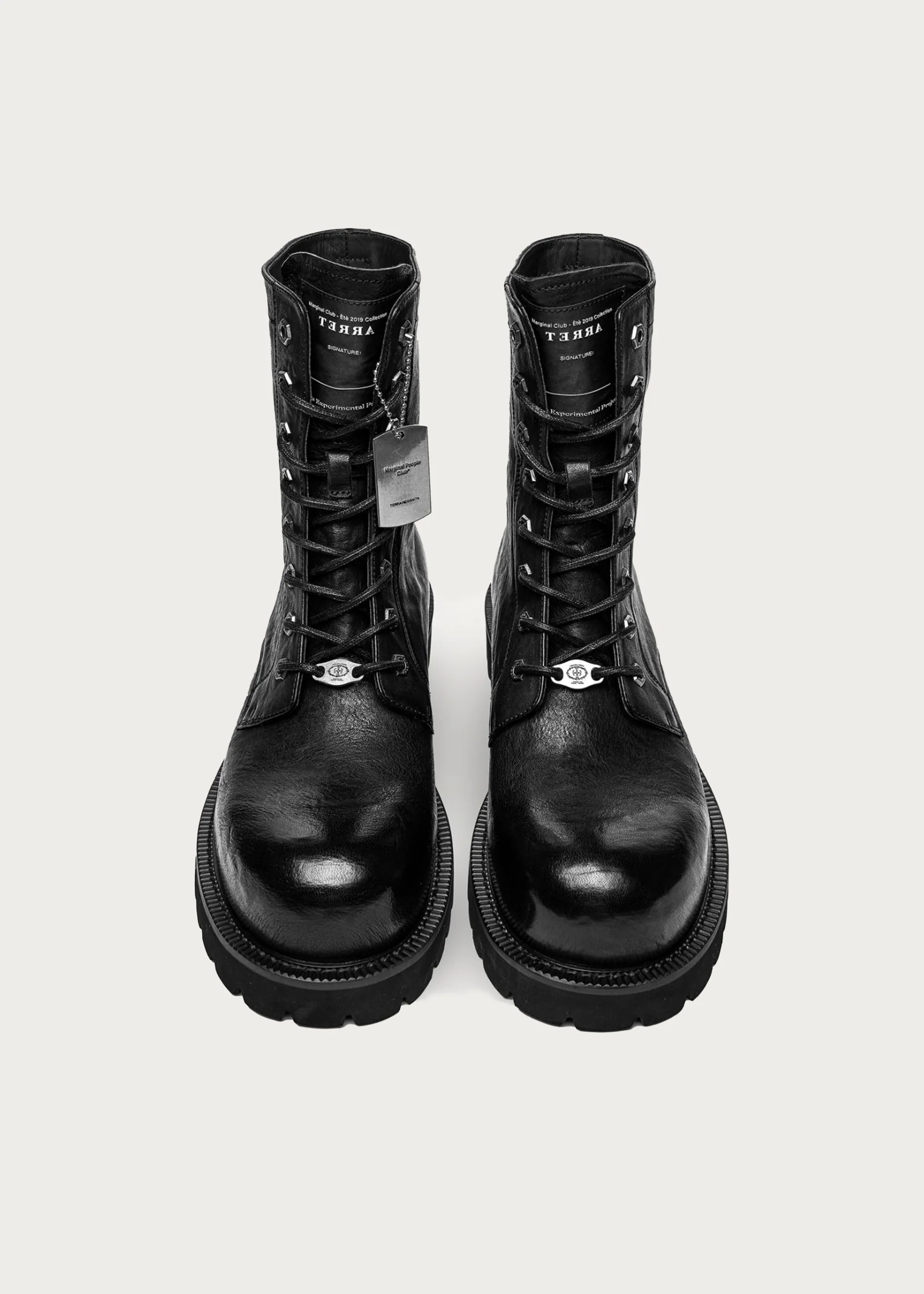 8-Eyelet Mid-Calf Leather Boots Black - Image 3