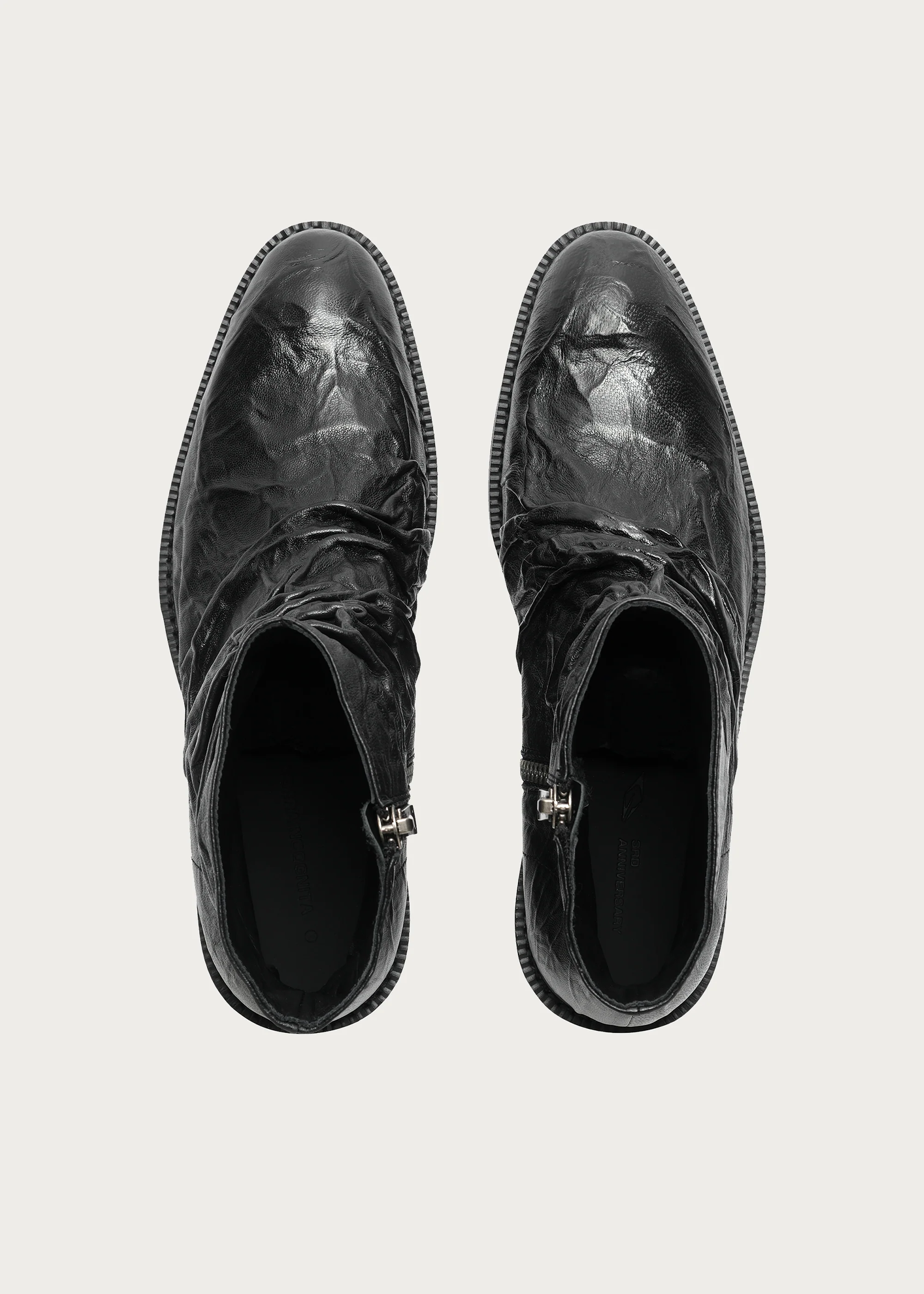 Metallic-Texture Wrinkle Sheepskin Ankle Boots - Image 3