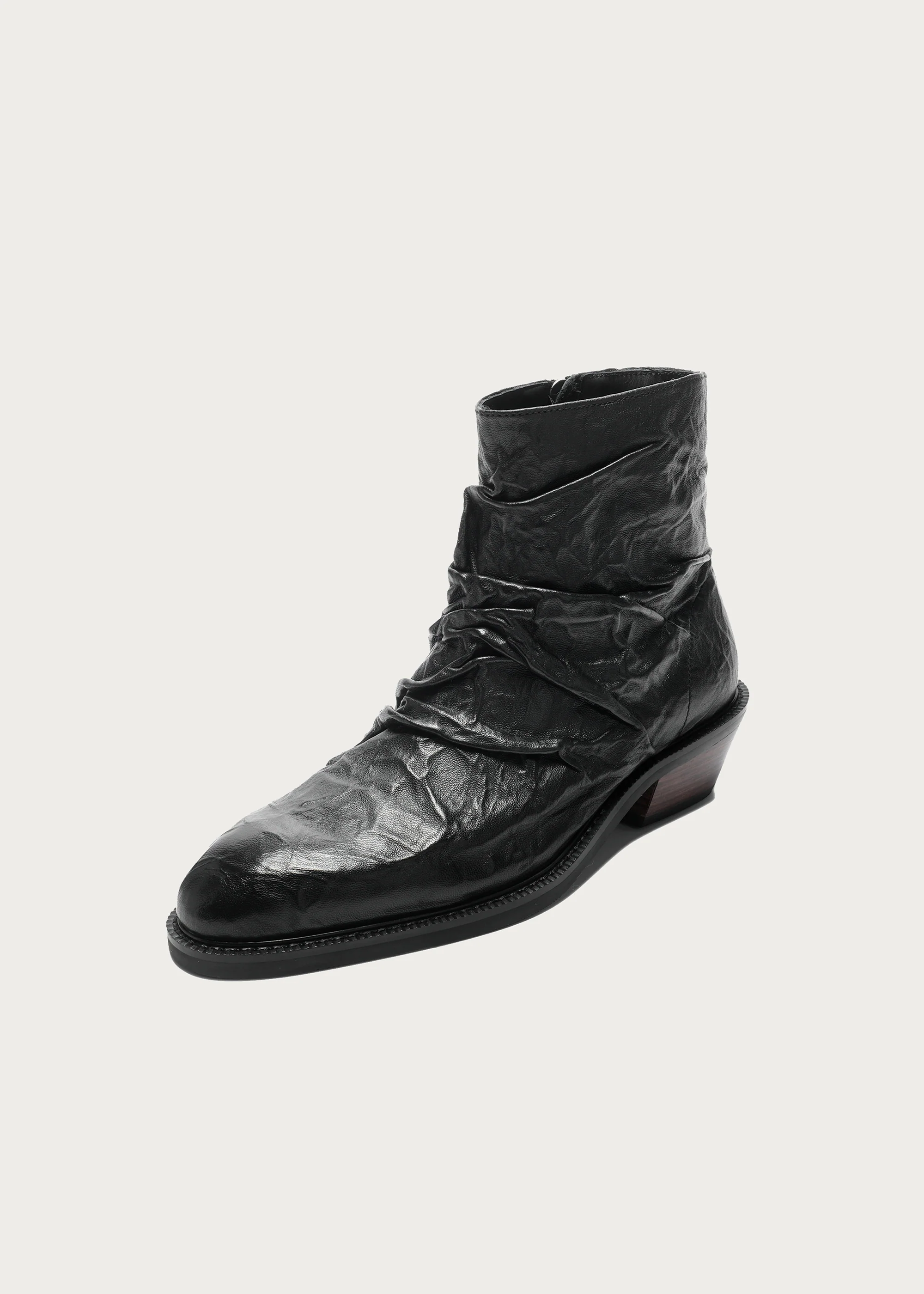 Metallic-Texture Wrinkle Sheepskin Ankle Boots - Image 4