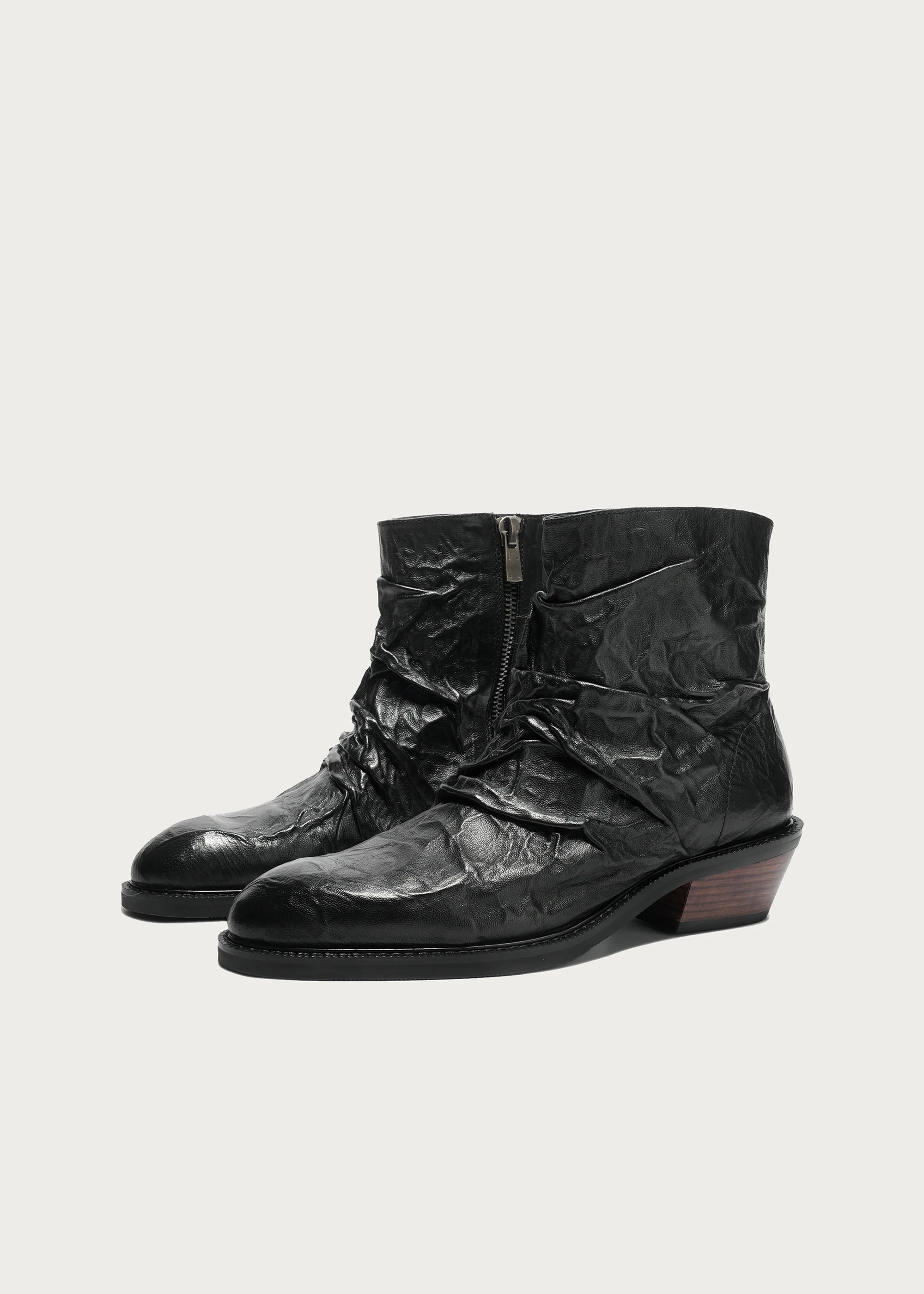 Metallic-Texture Wrinkle Sheepskin Ankle Boots - Image 5