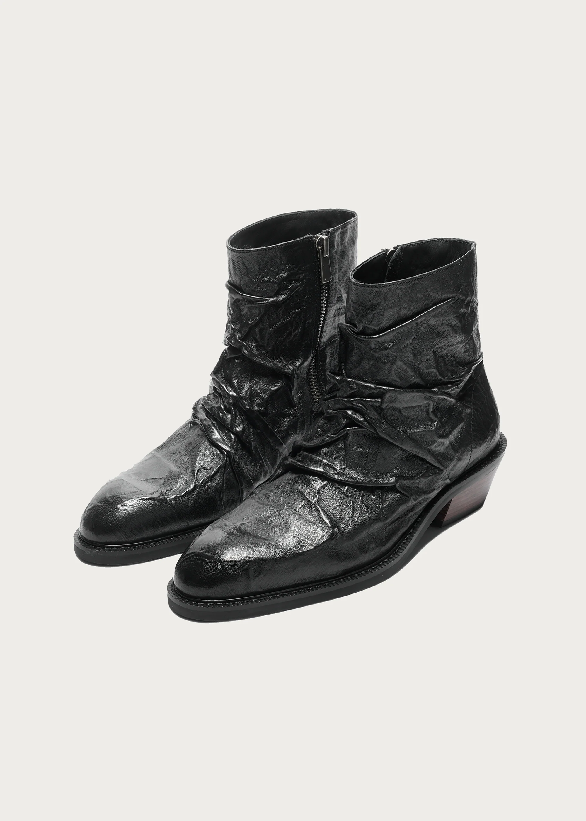 Metallic-Texture Wrinkle Sheepskin Ankle Boots - Image 6
