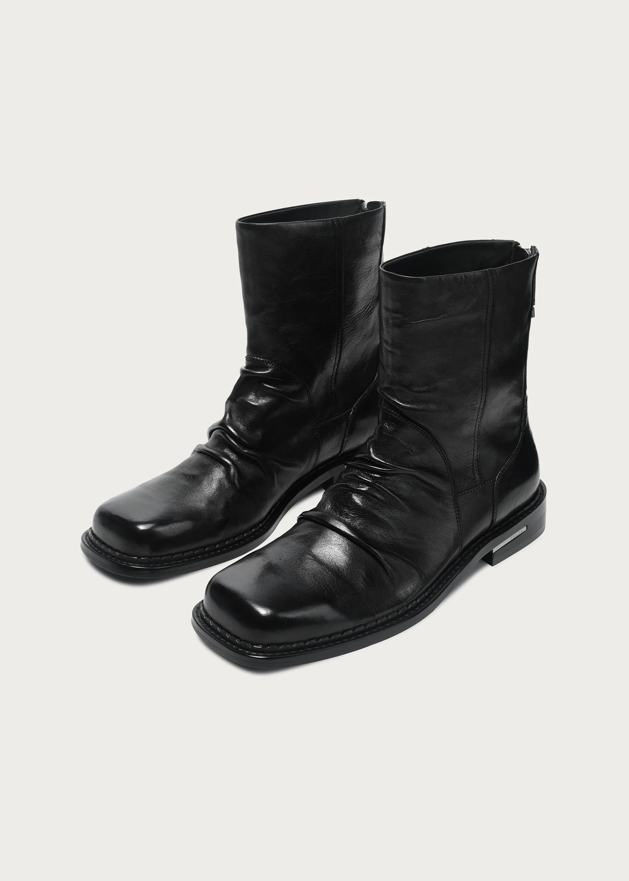 Square-Toe Wrinkle Washed Horsehide Ankle Boots - Image 5