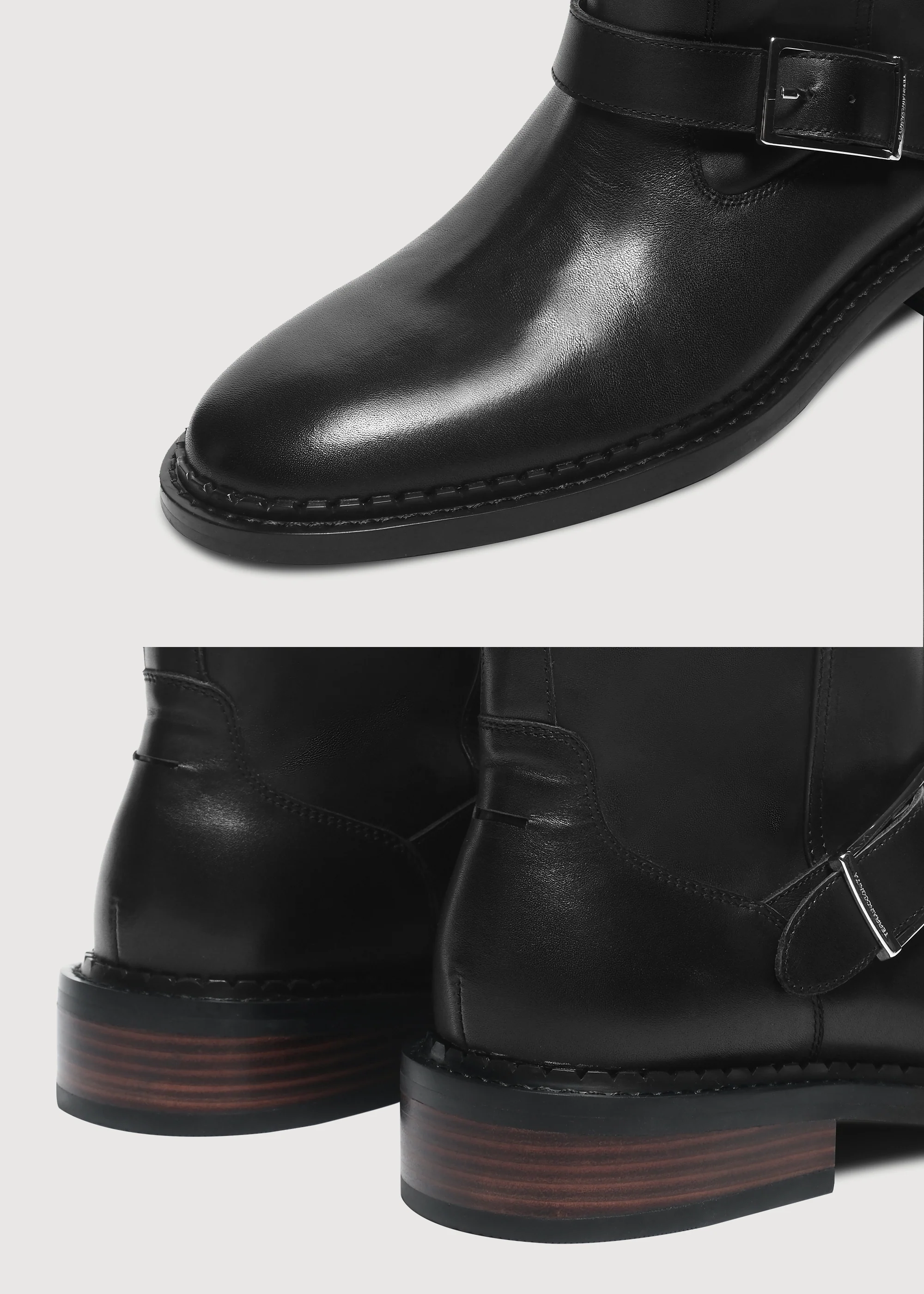 Wood-Grain Heel Ankle Boots Black - Image 11