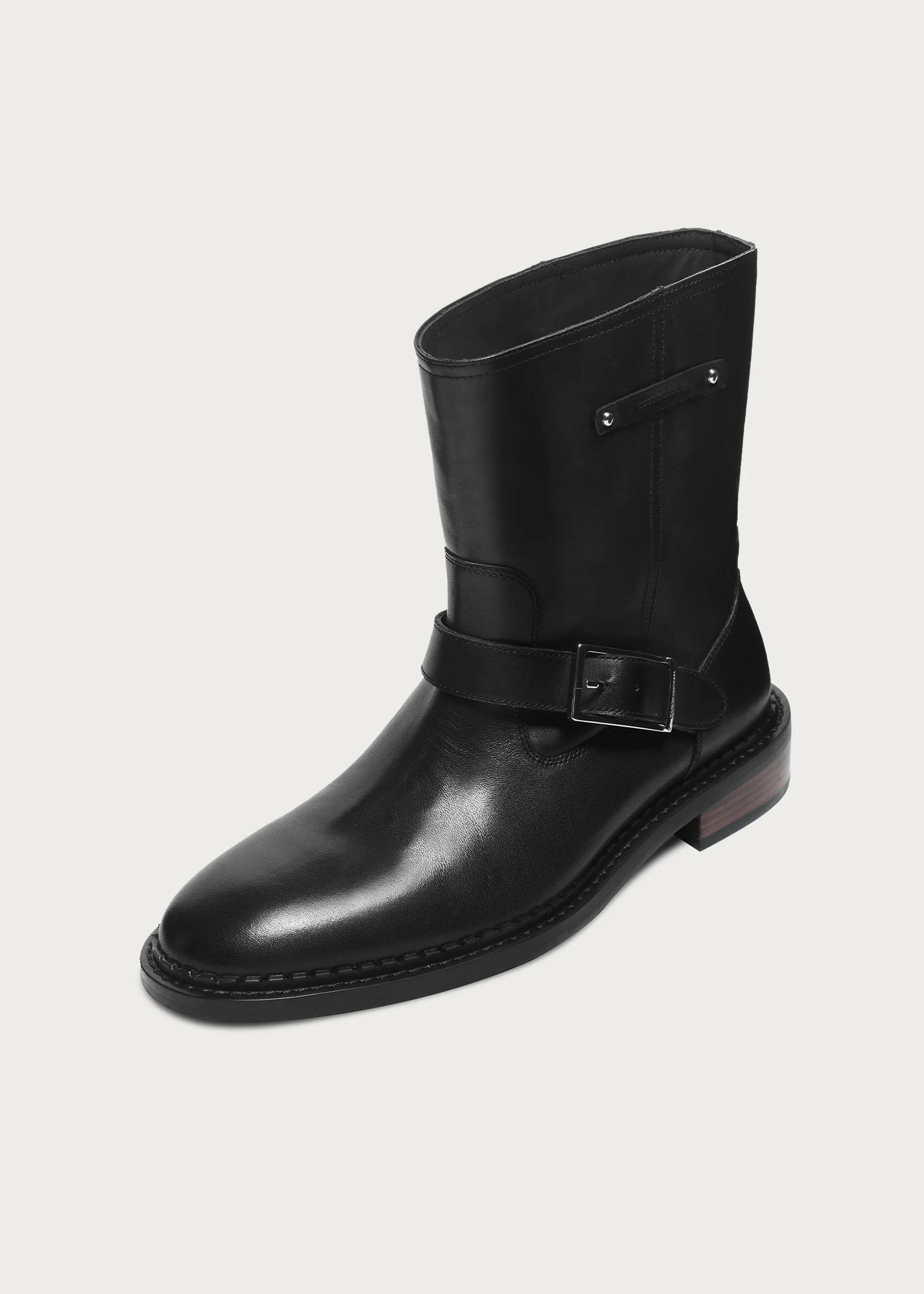Wood-Grain Heel Ankle Boots Black - Image 4