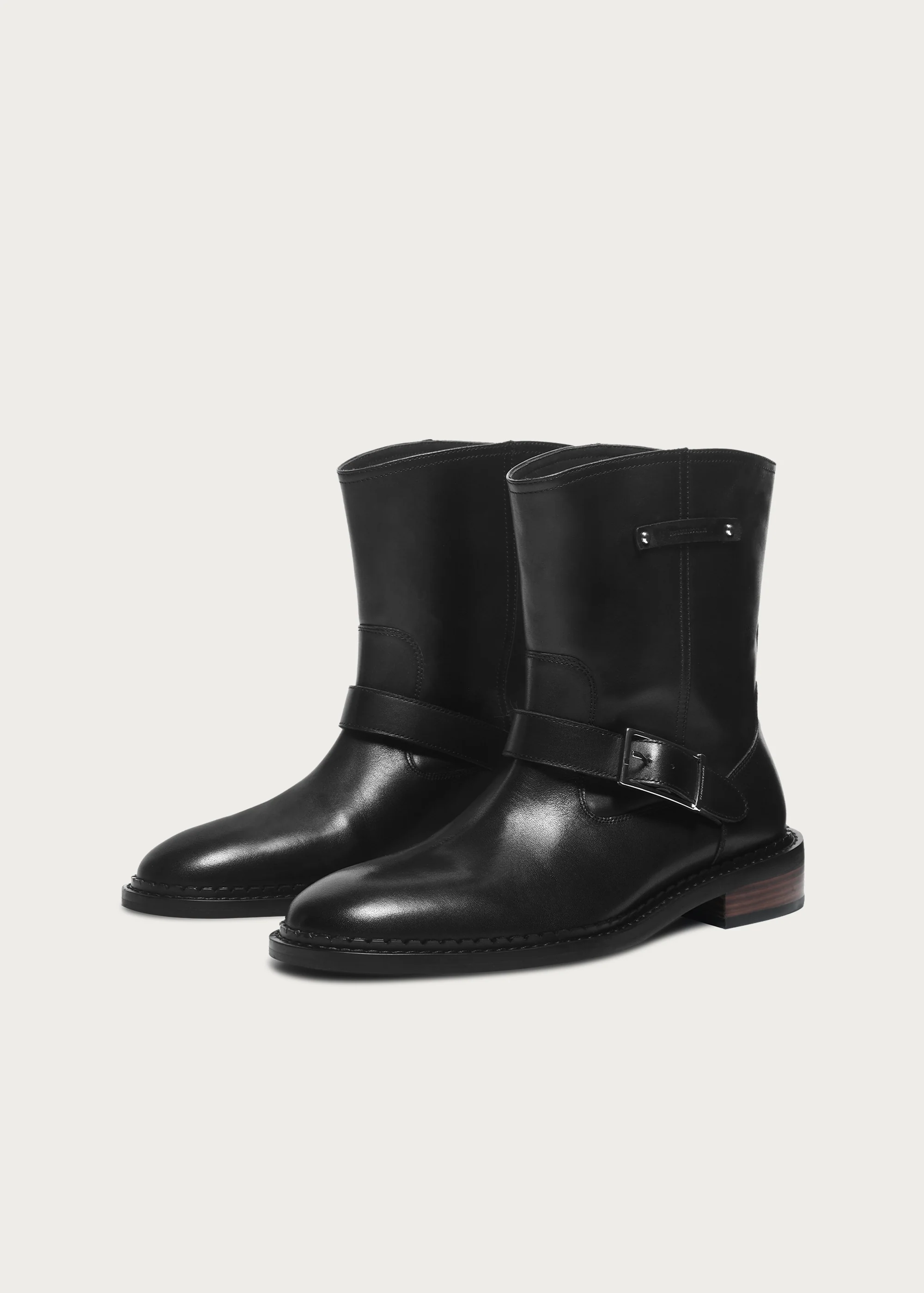 Wood-Grain Heel Ankle Boots Black - Image 5