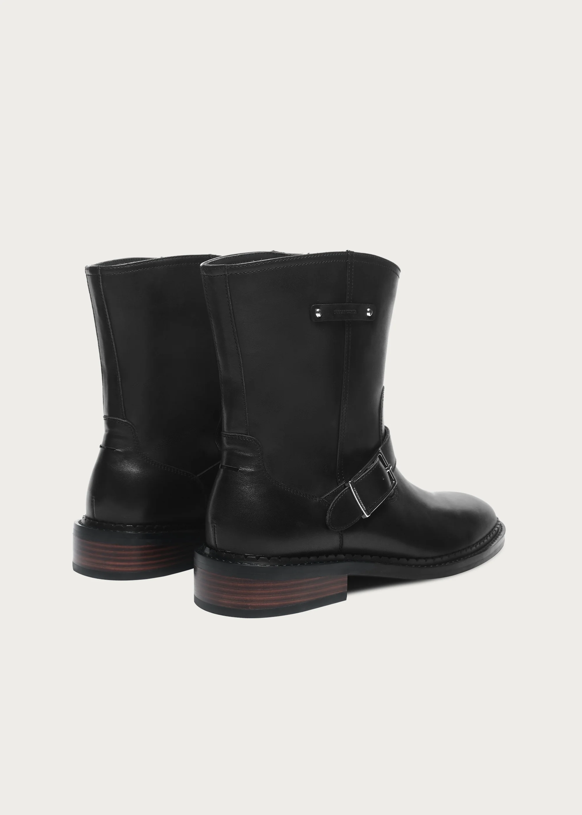 Wood-Grain Heel Ankle Boots Black - Image 6