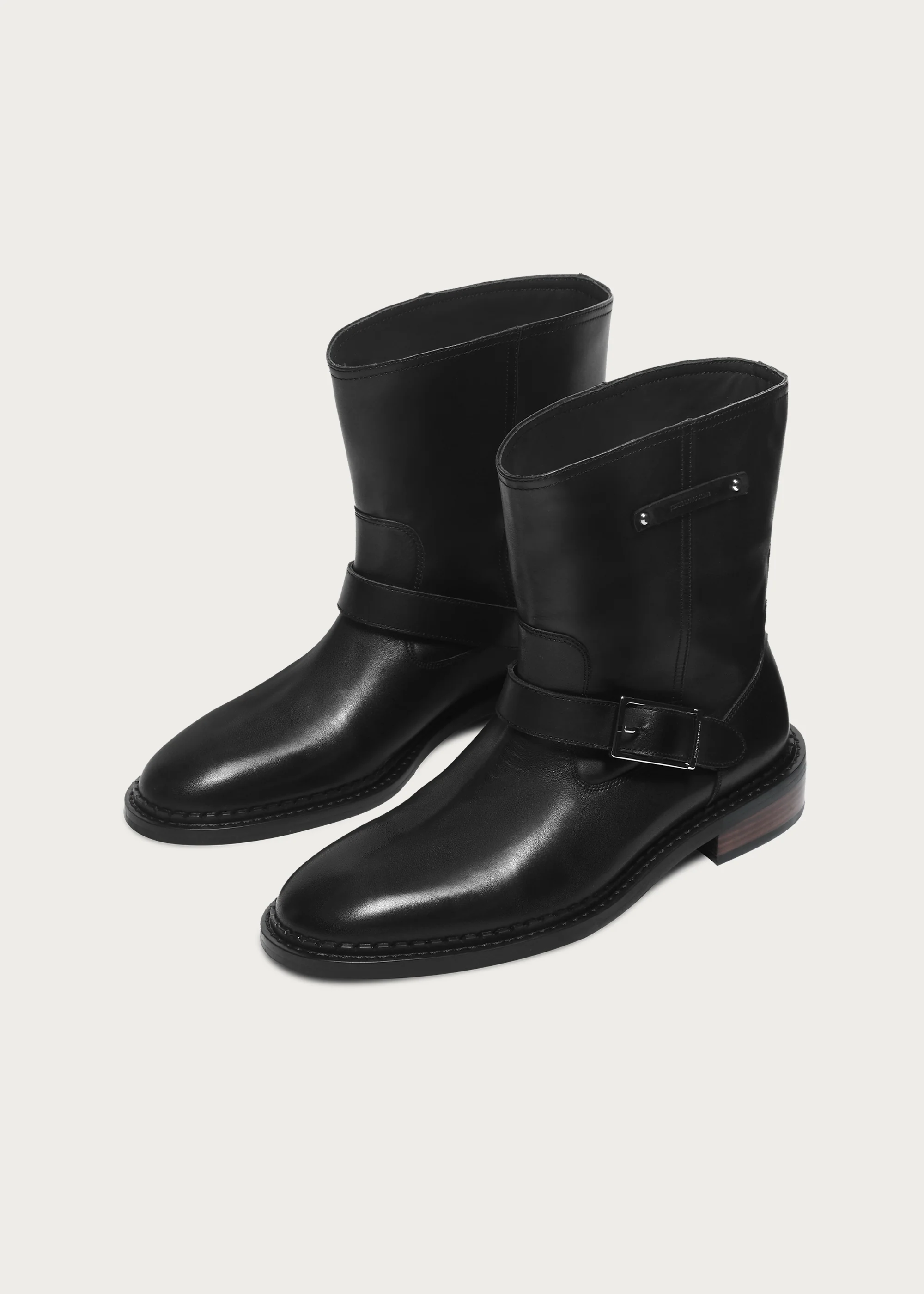 Wood-Grain Heel Ankle Boots Black - Image 7