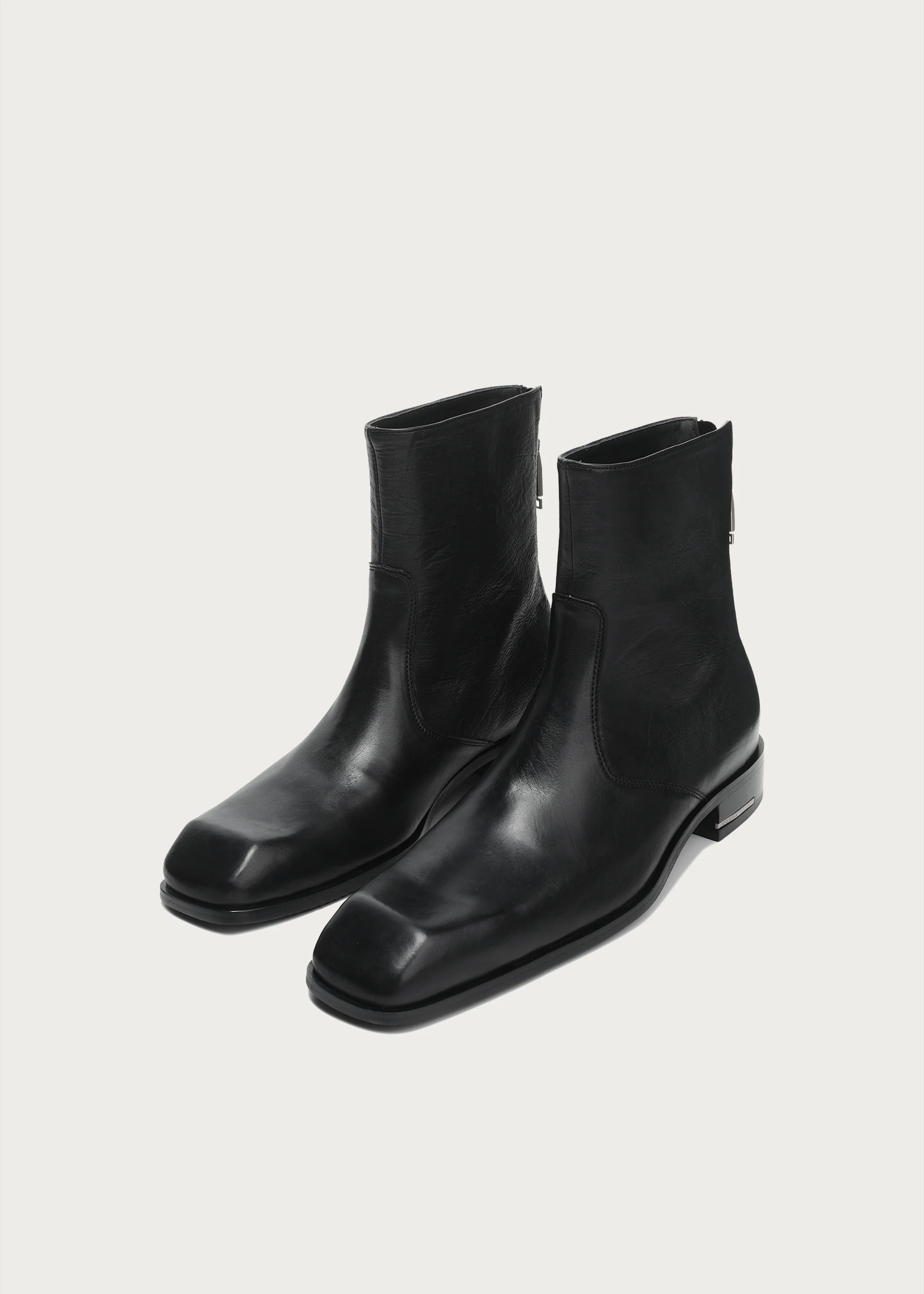 Beveled Square-Toe Horsehide Ankle Boots Black - Image 5