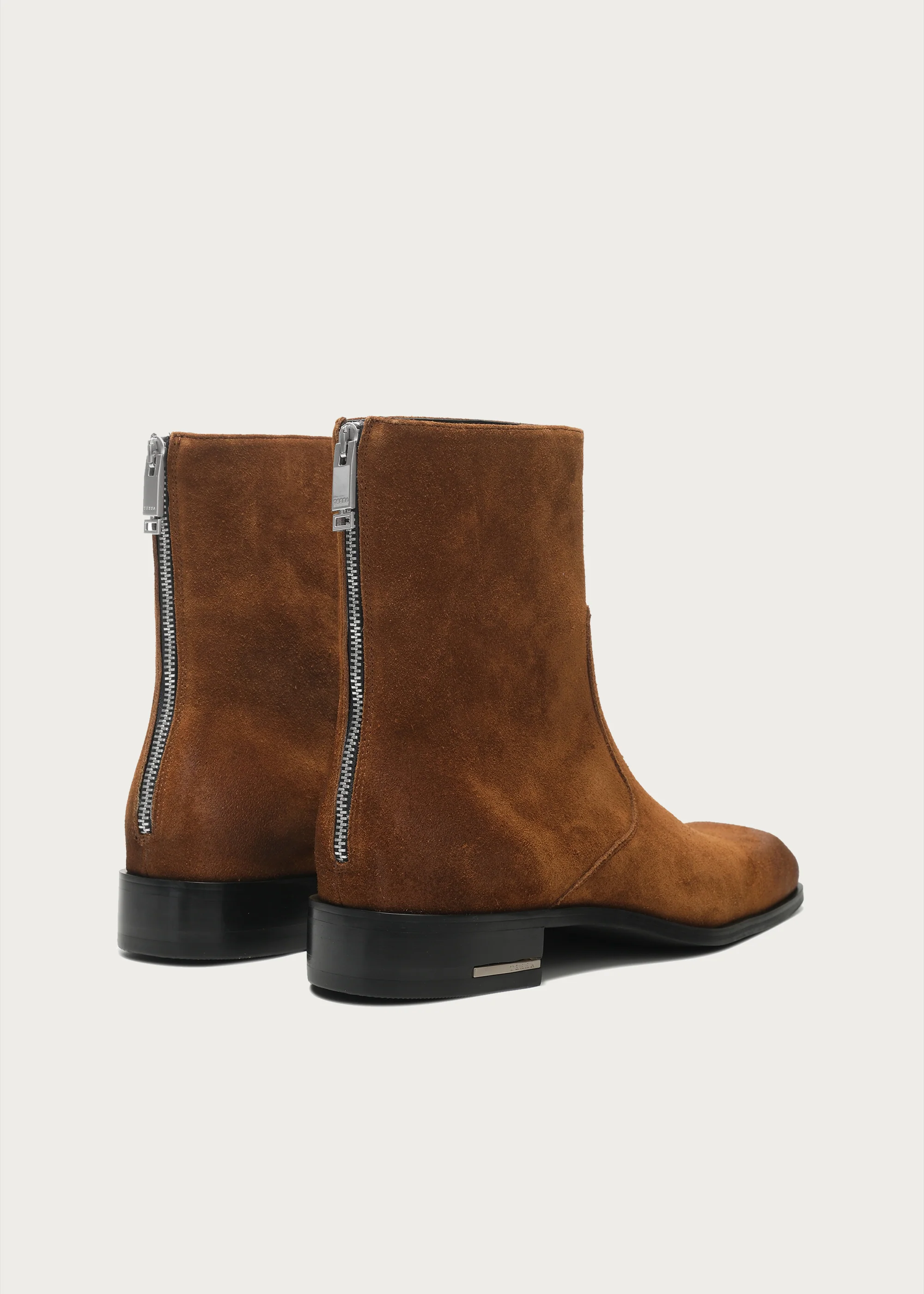Beveled Square-Toe Cowhide Ankle Boots Brown - Image 4