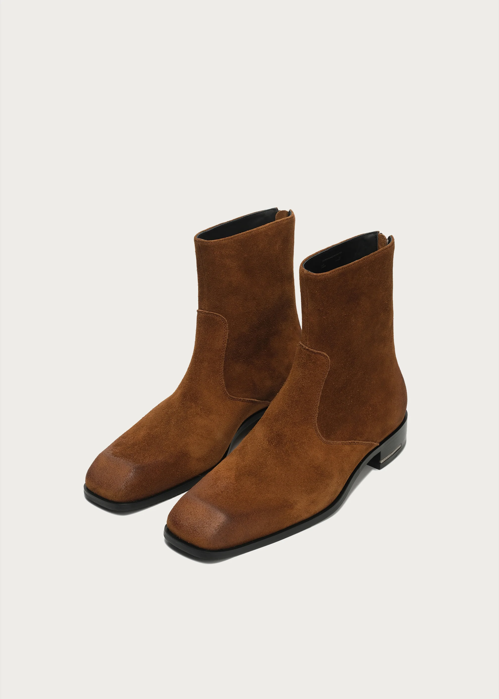 Beveled Square-Toe Cowhide Ankle Boots Brown - Image 5