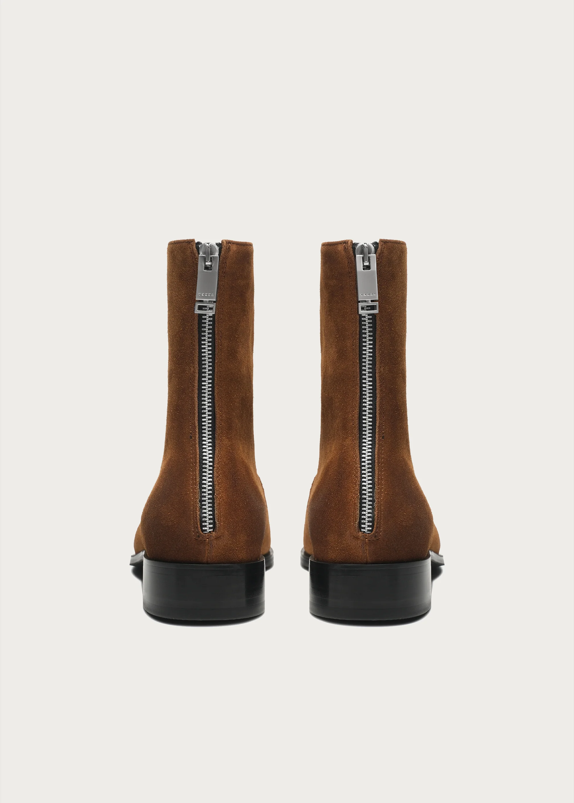 Beveled Square-Toe Cowhide Ankle Boots Brown - Image 6