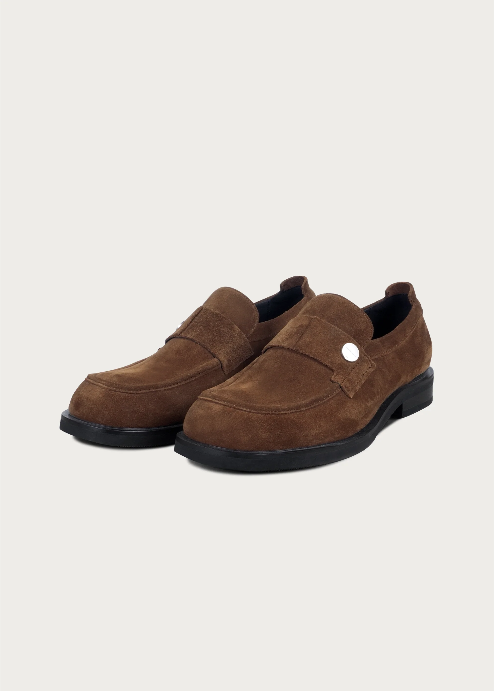 Button Suede Loafers Brown - Image 3