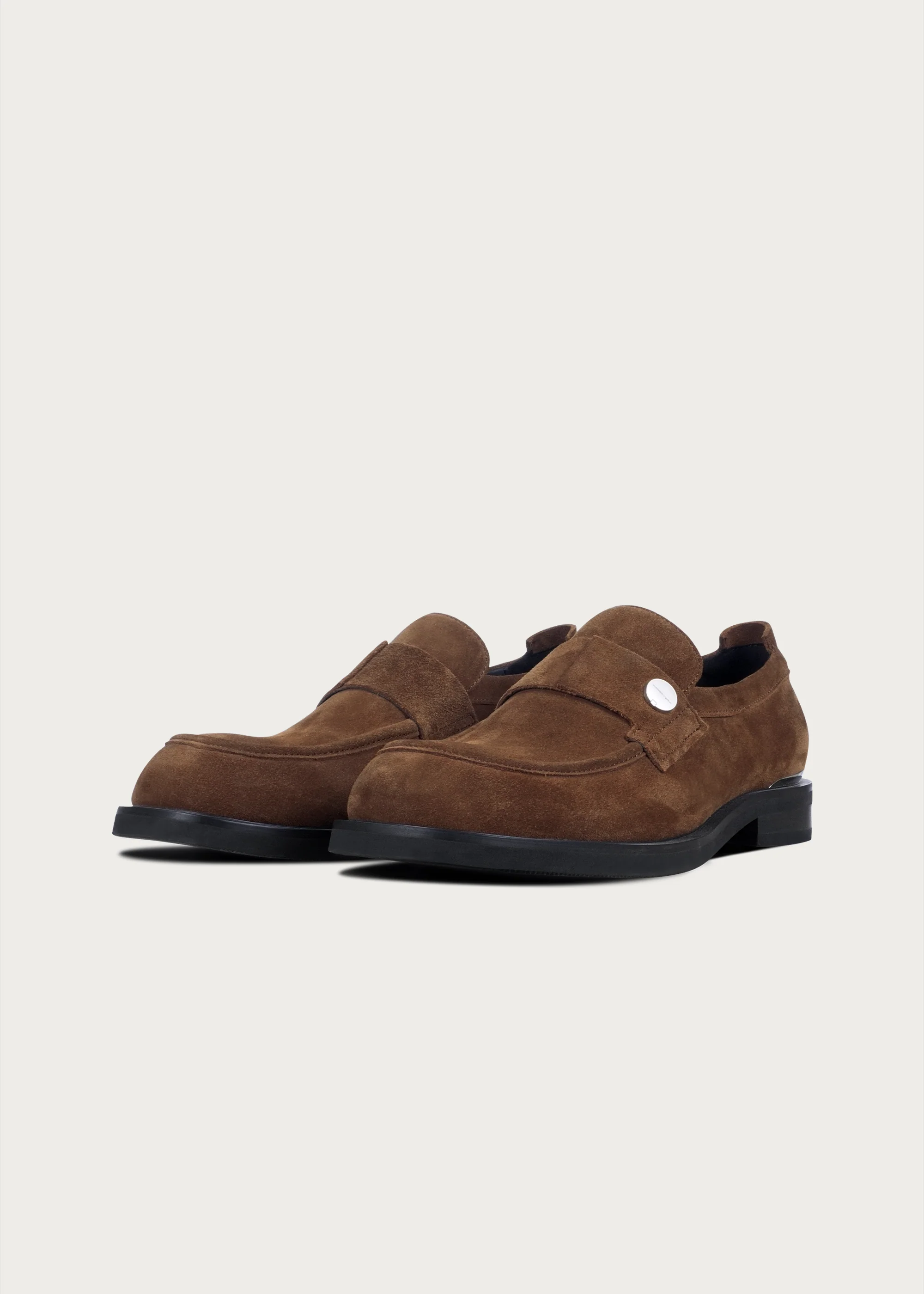 Button Suede Loafers Brown - Image 4