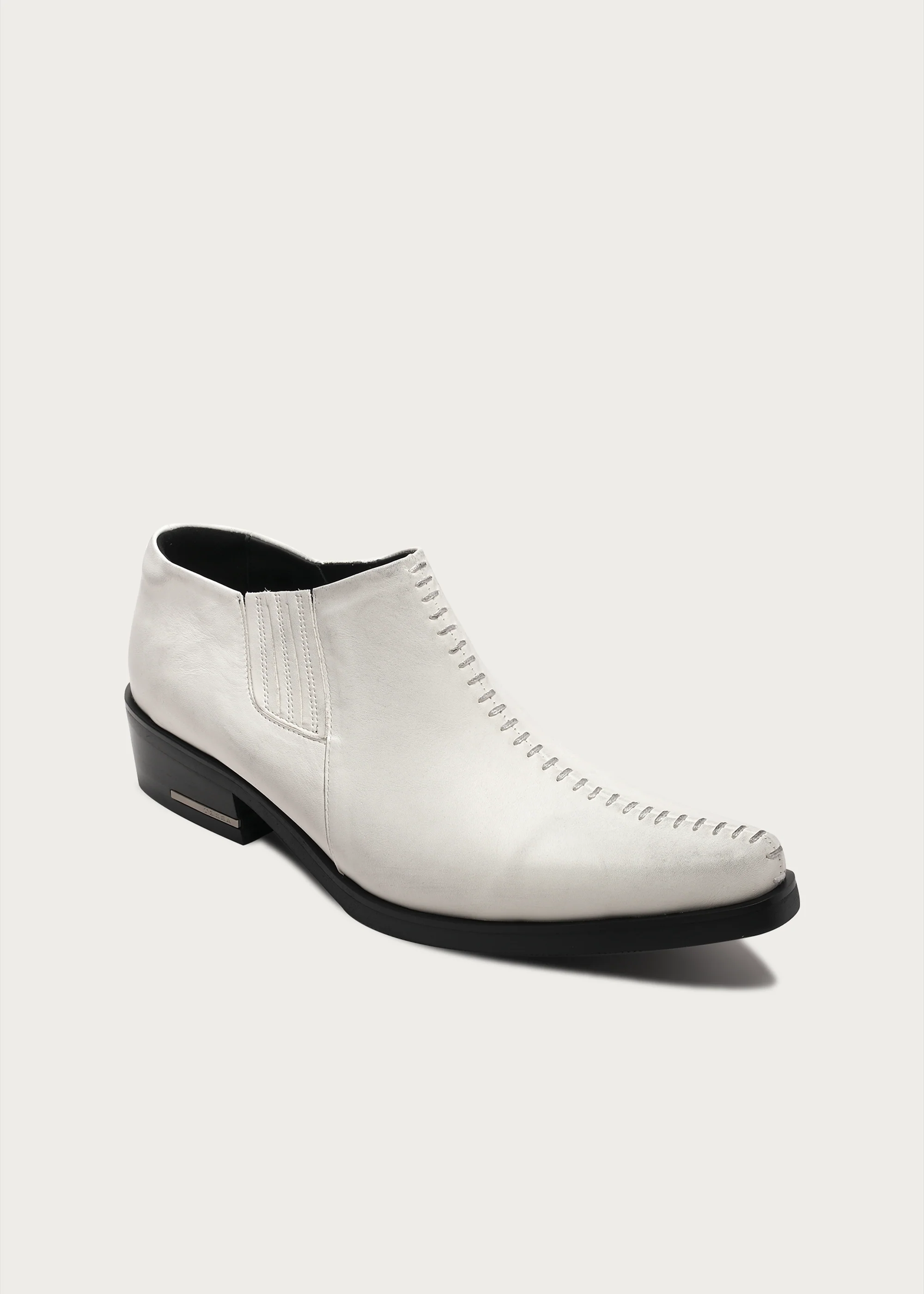 Front Stitch Leather Boots Dirty White - Image 4