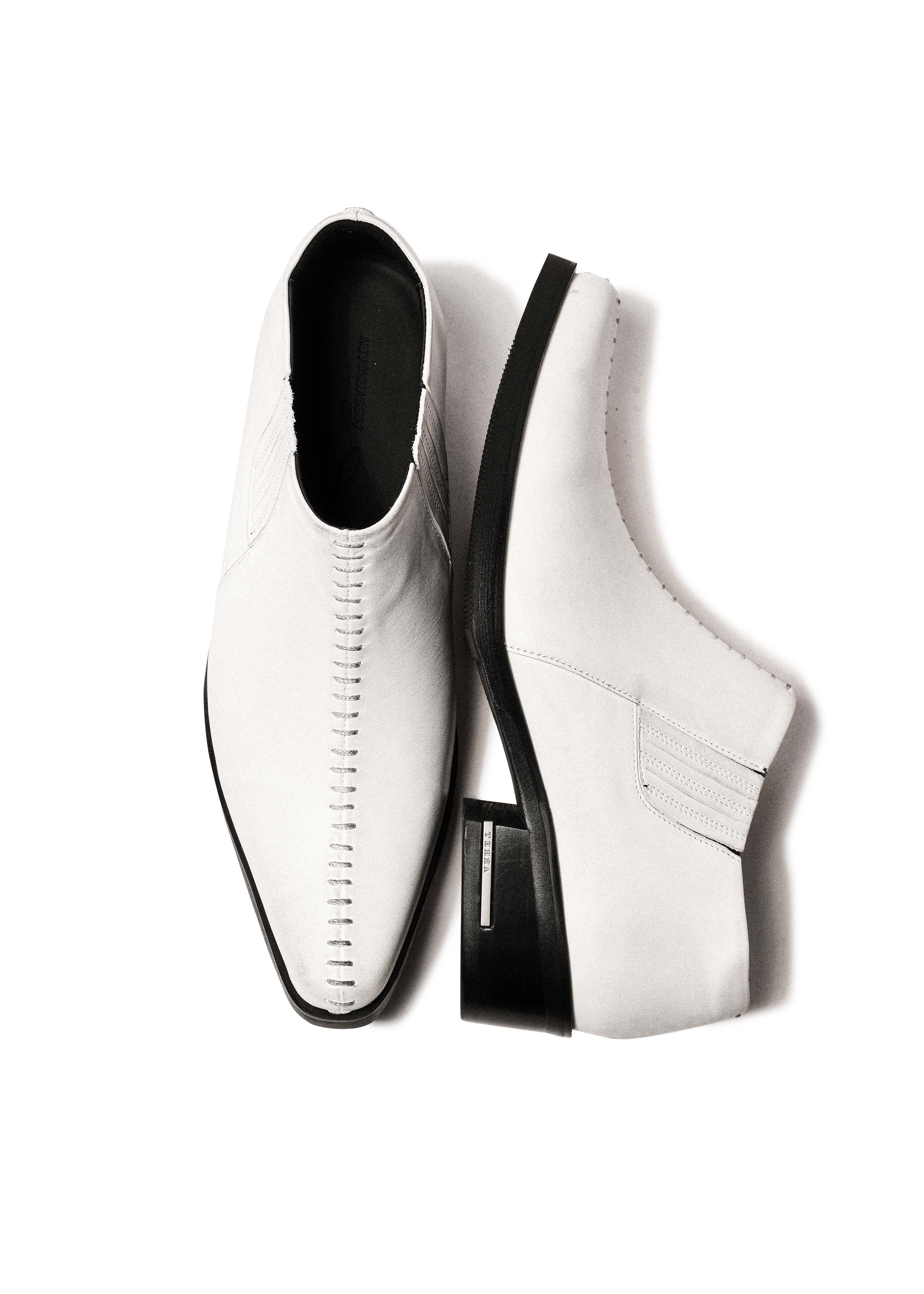 Front Stitch Leather Boots Dirty White - Image 7