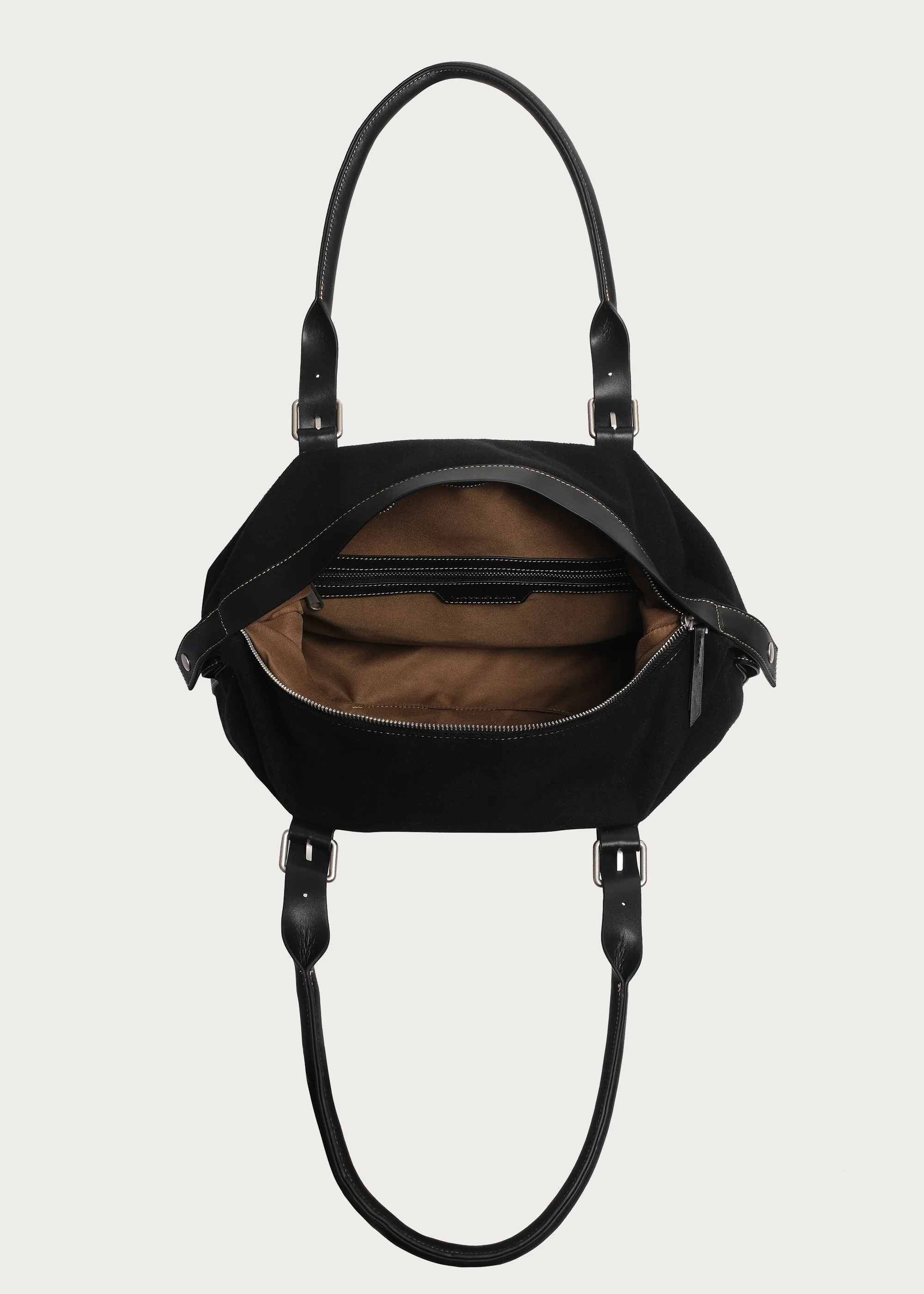Suede and Leather Patchwork Shoulder Crossbody Bag - Image 7