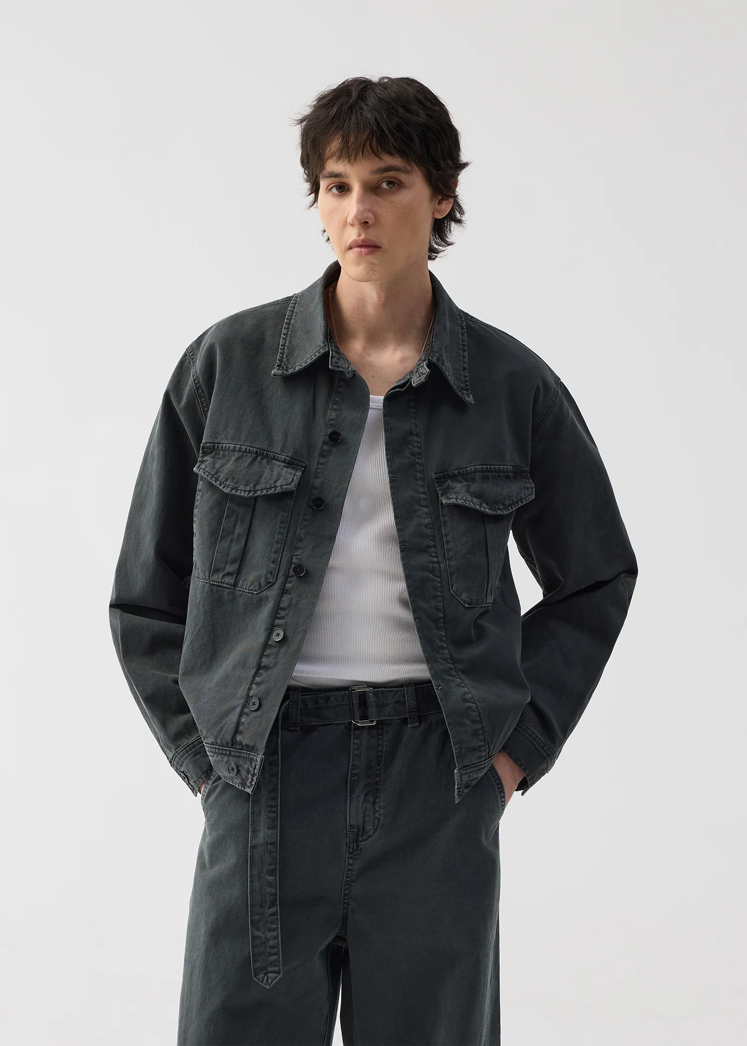 Twill Washed Denim Jacket Gray Green - Image 3
